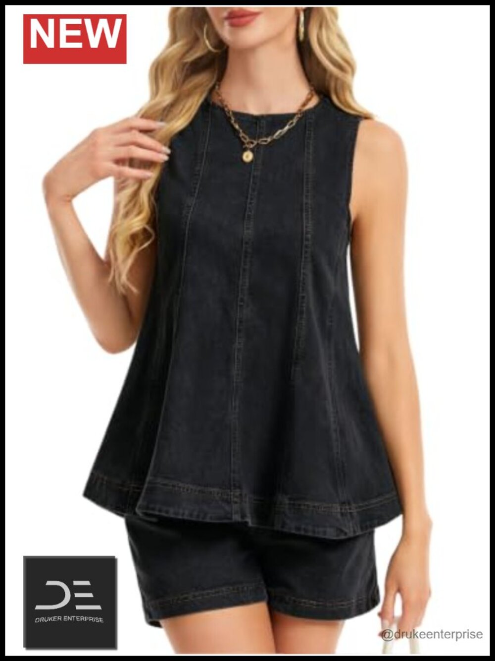 Women Denim 2 Piece Outfit Peplum Top Jean Shorts Set Sleeveless Summer Lounge